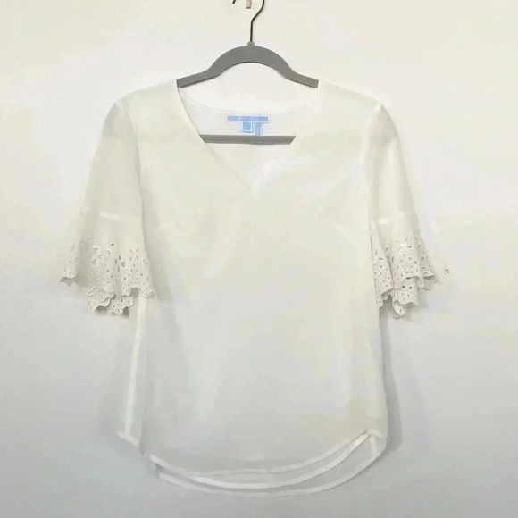Draper James silk white eyelet sleeve blouse 2 - Picture 1 of 4